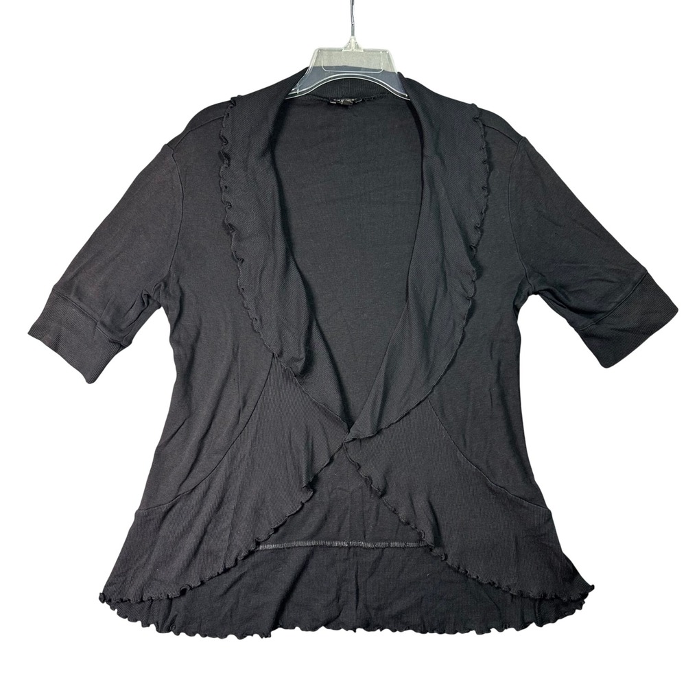 Express Black Ribbed Lettuce Edge Open Front Cardigan Shawl Collar L Whimsigoth